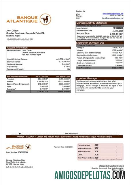realista Níger Banque Atlantique Níger Declaração de hipoteca Word e modelo PDF